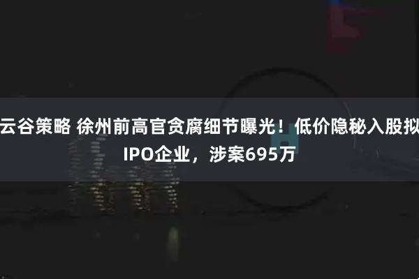 云谷策略 徐州前高官贪腐细节曝光！低价隐秘入股拟IPO企业，涉案695万